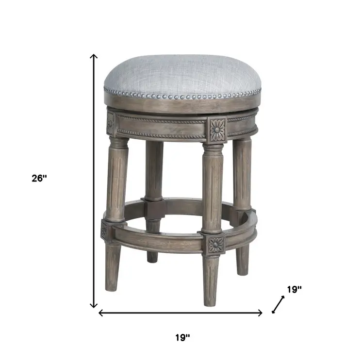 26" Gray Solid Wood Swivel Backless Counter Height Bar Chair