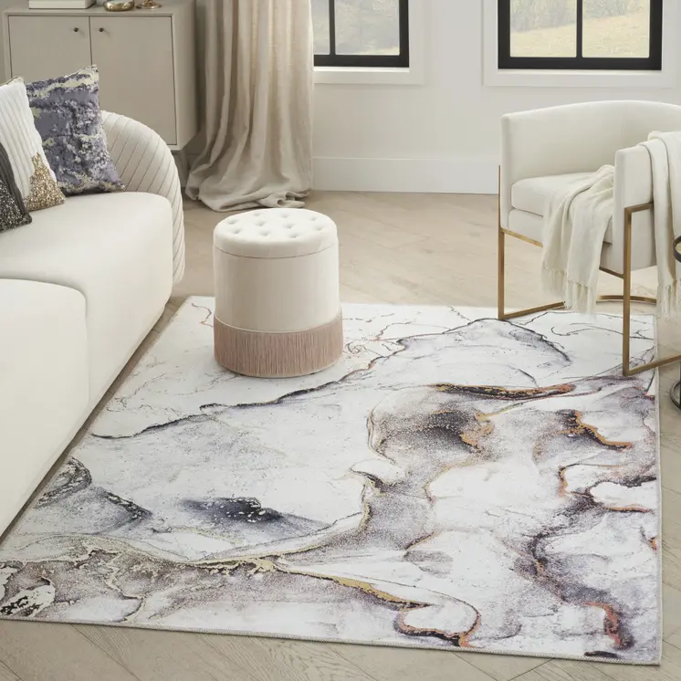 5' X 7' Black and Gold Abstract Power Loom Area Rug