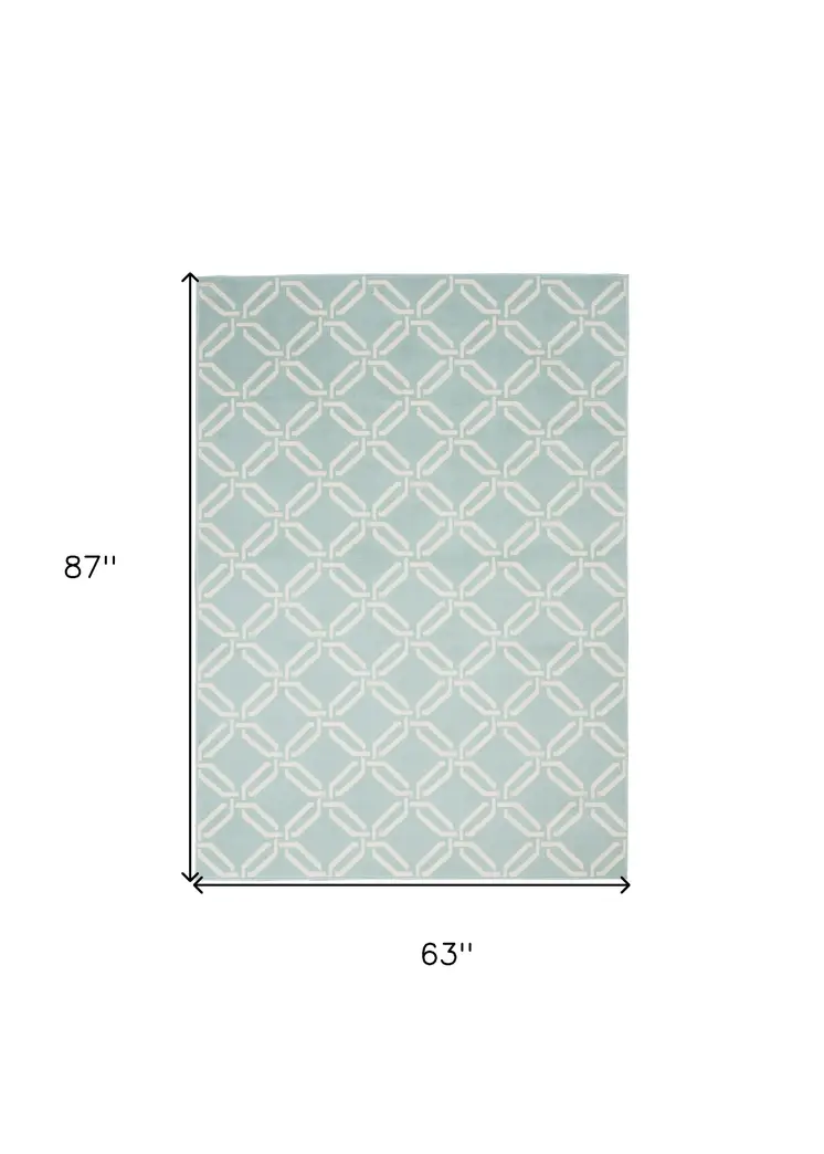 5' X 7' Beige and Green Trellis Non Skid Area Rug
