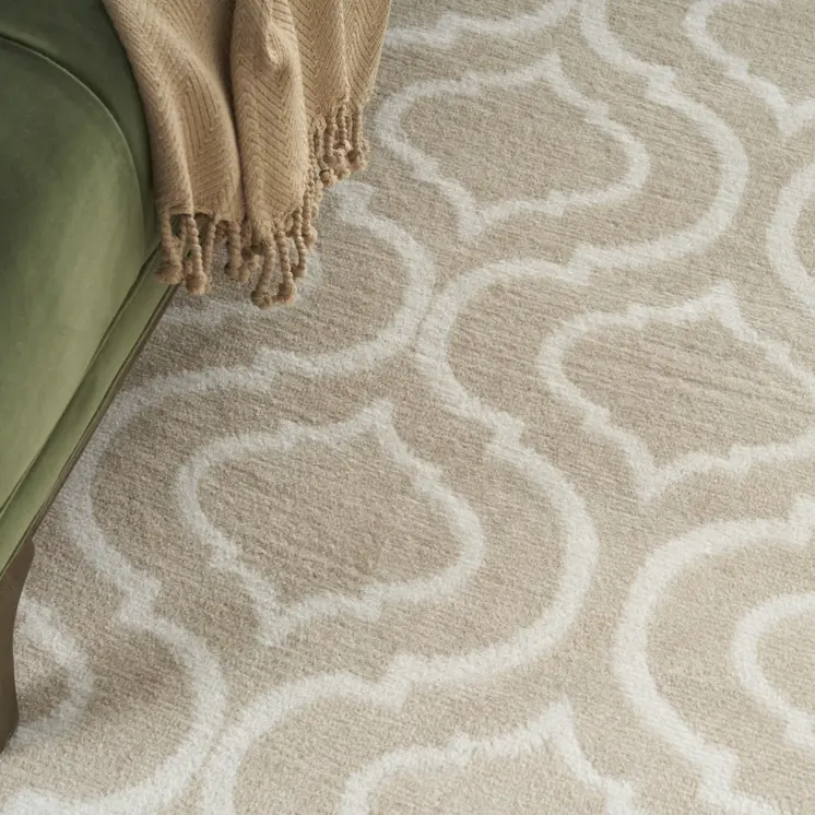 5' X 7' Beige and Ivory Trellis Non Skid Area Rug