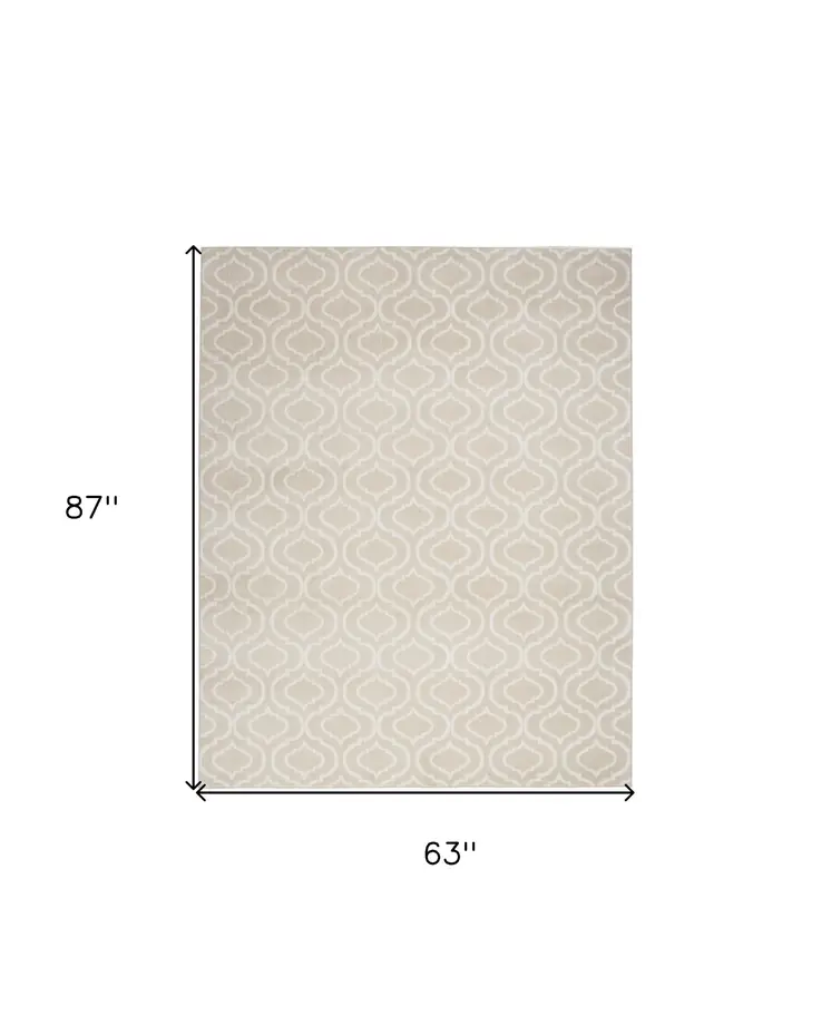 5' X 7' Beige and Ivory Trellis Non Skid Area Rug