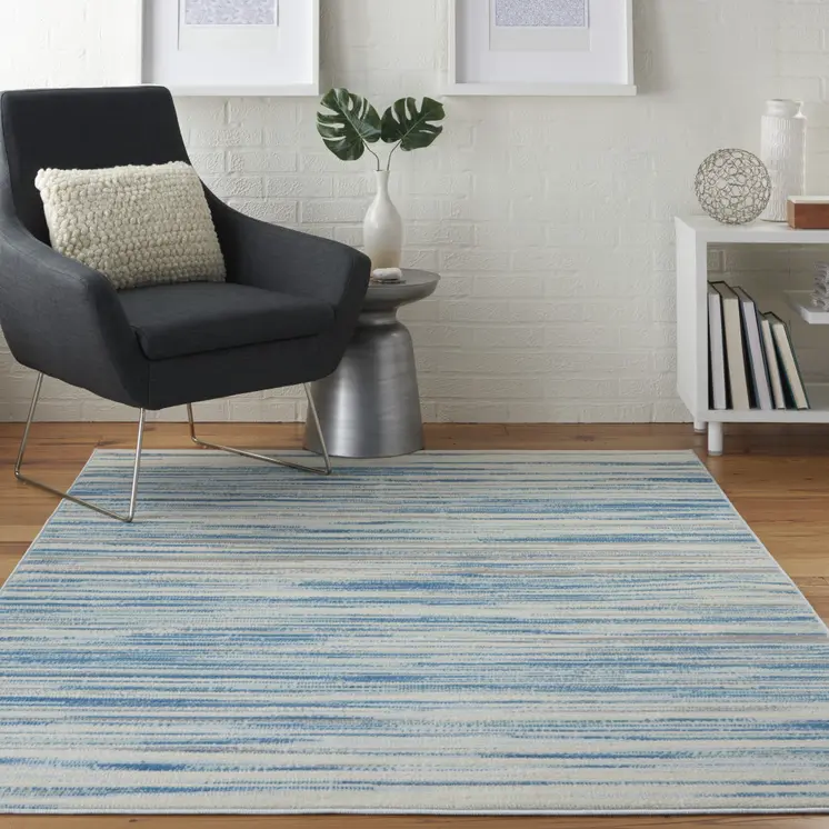 5' X 7' Ivory Blue and Gray Abstract Non Skid Area Rug