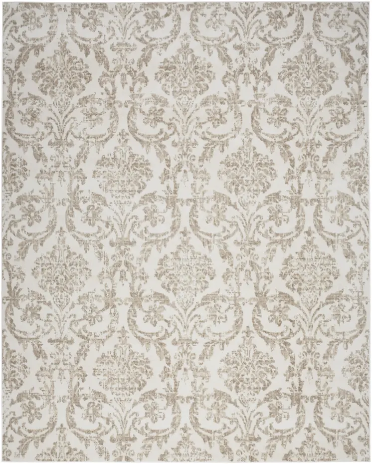 5' X 7' Beige and Ivory Damask Distressed Non Skid Area Rug