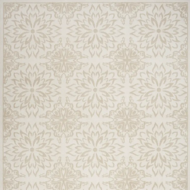 5' X 7' Beige and Ivory Floral Non Skid Area Rug