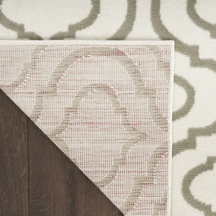 5' X 7' Ivory and Green Trellis Non Skid Area Rug