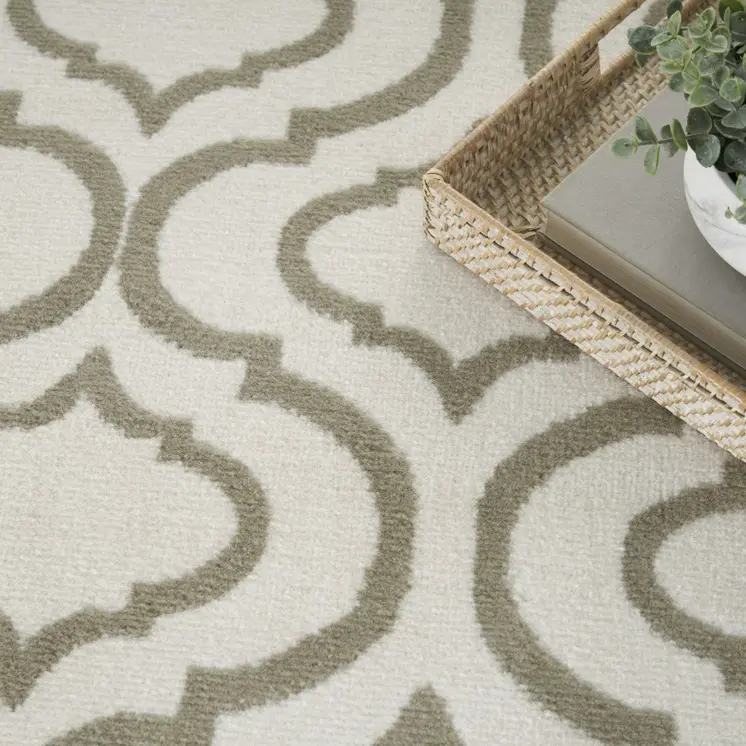 5' X 7' Ivory and Green Trellis Non Skid Area Rug