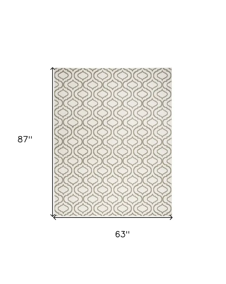 5' X 7' Ivory and Green Trellis Non Skid Area Rug