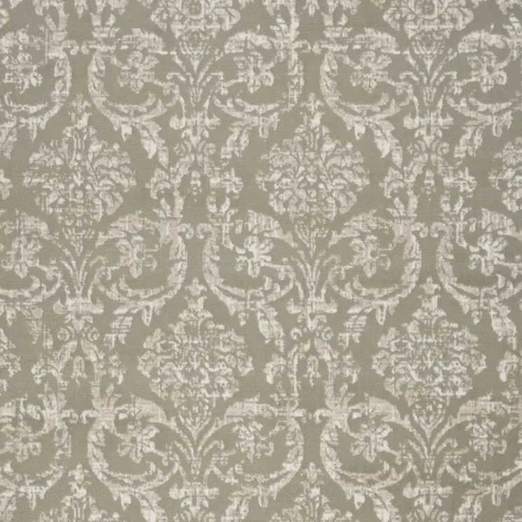 5' X 7' Olive Green and Ivory Damask Distressed Non Skid Area Rug