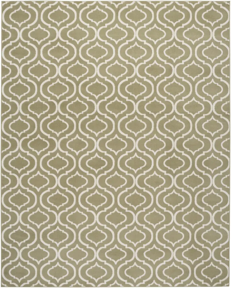 5' X 7' Olive Green and Ivory Trellis Non Skid Area Rug