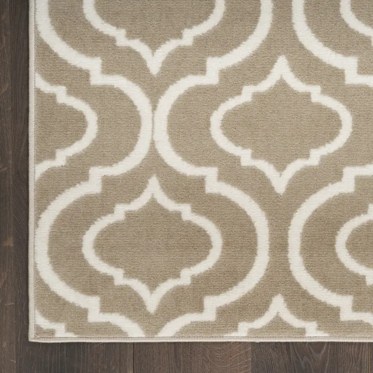 5' X 7' Taupe and Ivory Trellis Non Skid Area Rug