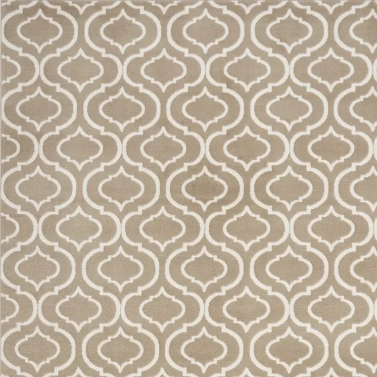 5' X 7' Taupe and Ivory Trellis Non Skid Area Rug