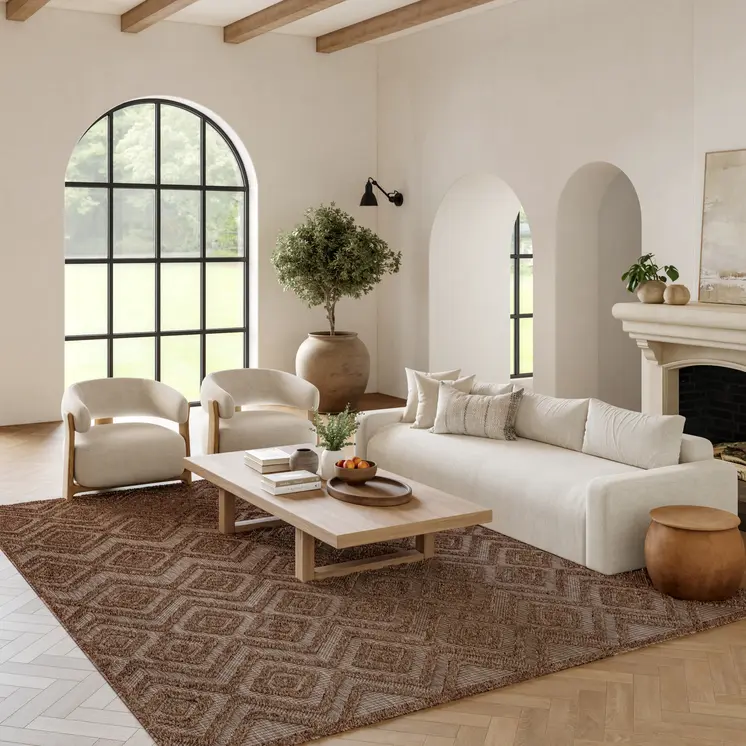 6' X 9' Dark Brown And Light Brown Geometric Indoor Outdoor Area Rug