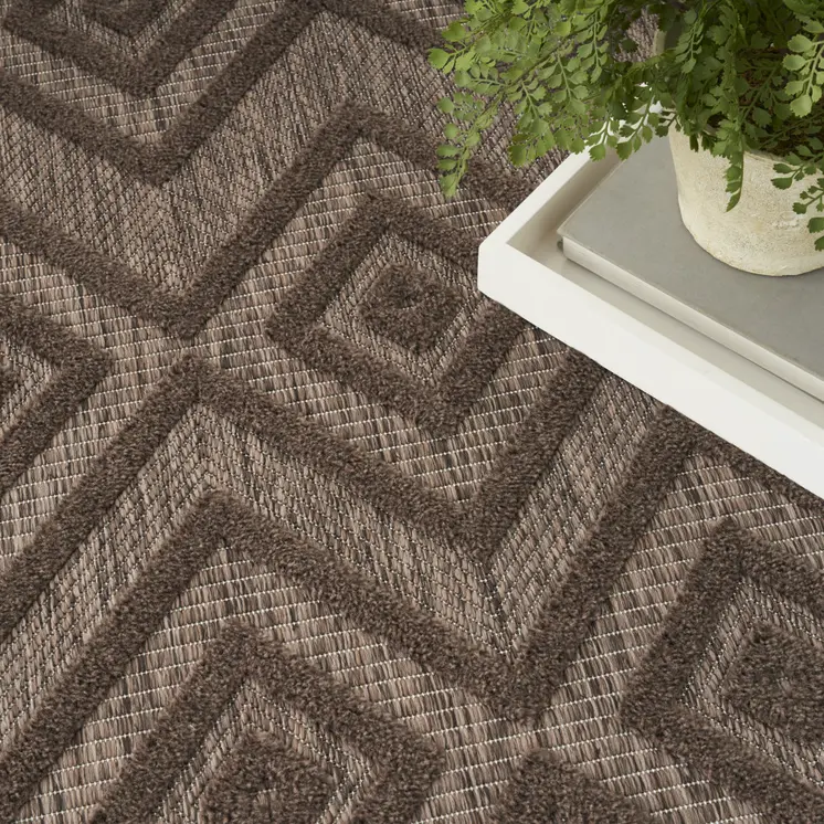 6' X 9' Dark Brown And Light Brown Geometric Indoor Outdoor Area Rug