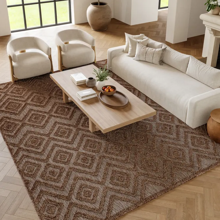 6' X 9' Dark Brown And Light Brown Geometric Indoor Outdoor Area Rug