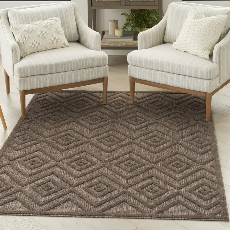 6' X 9' Dark Brown And Light Brown Geometric Indoor Outdoor Area Rug