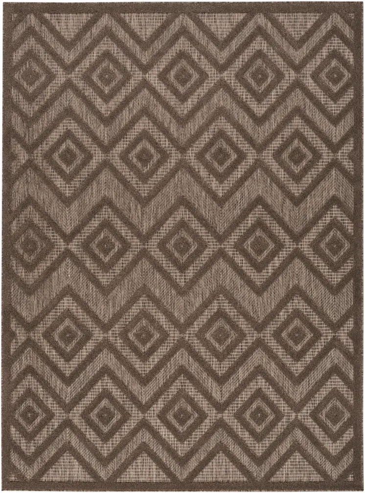 6' X 9' Dark Brown And Light Brown Geometric Indoor Outdoor Area Rug
