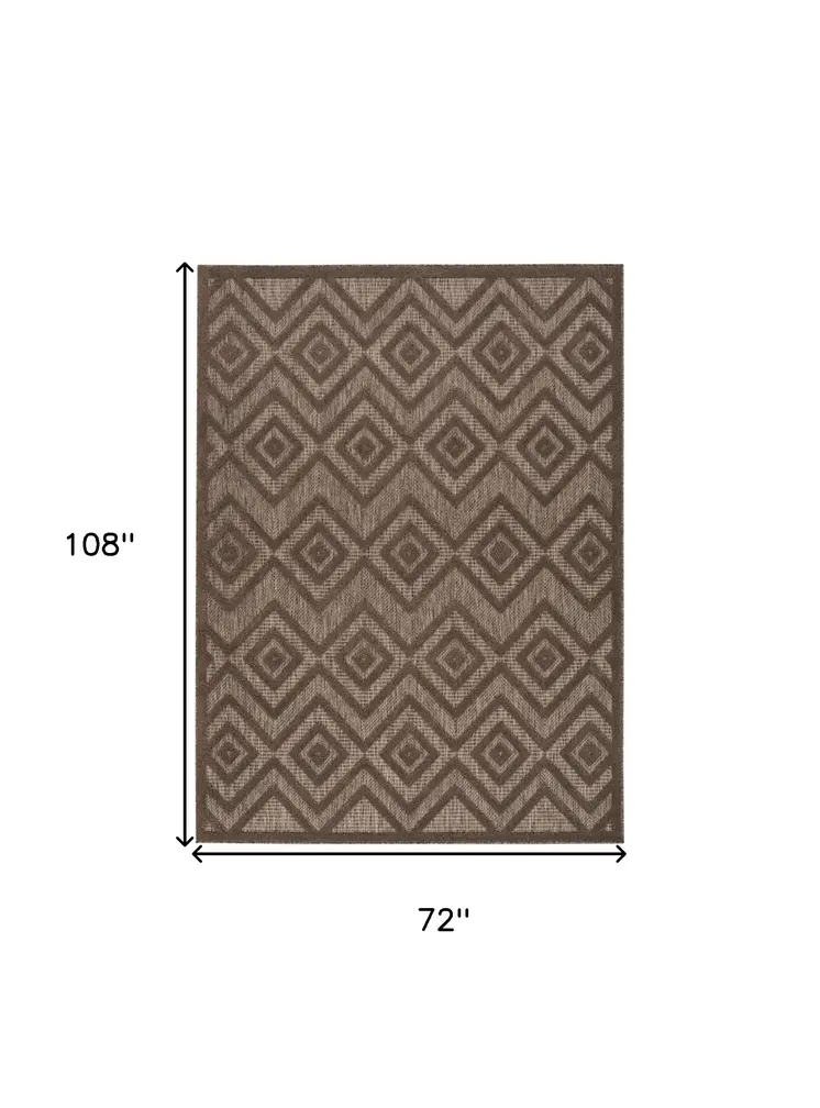 6' X 9' Dark Brown And Light Brown Geometric Indoor Outdoor Area Rug