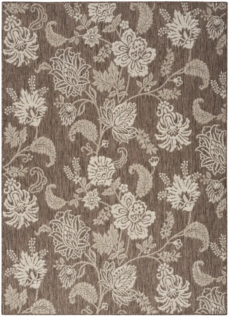 6' X 9' Brown And Ivory Floral Indoor Outdoor Area Rug