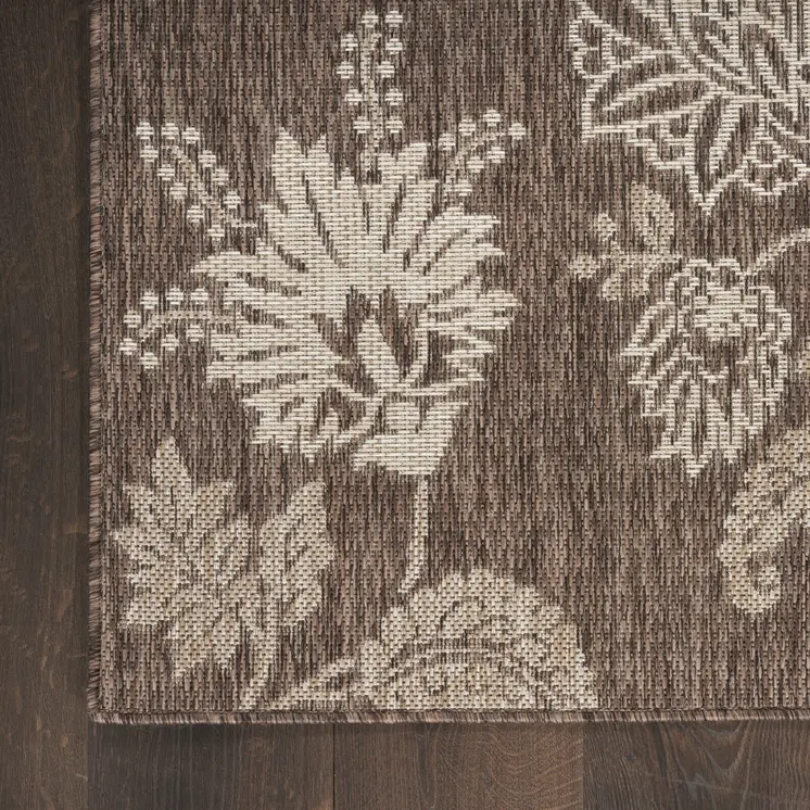 6' X 9' Brown And Ivory Floral Indoor Outdoor Area Rug