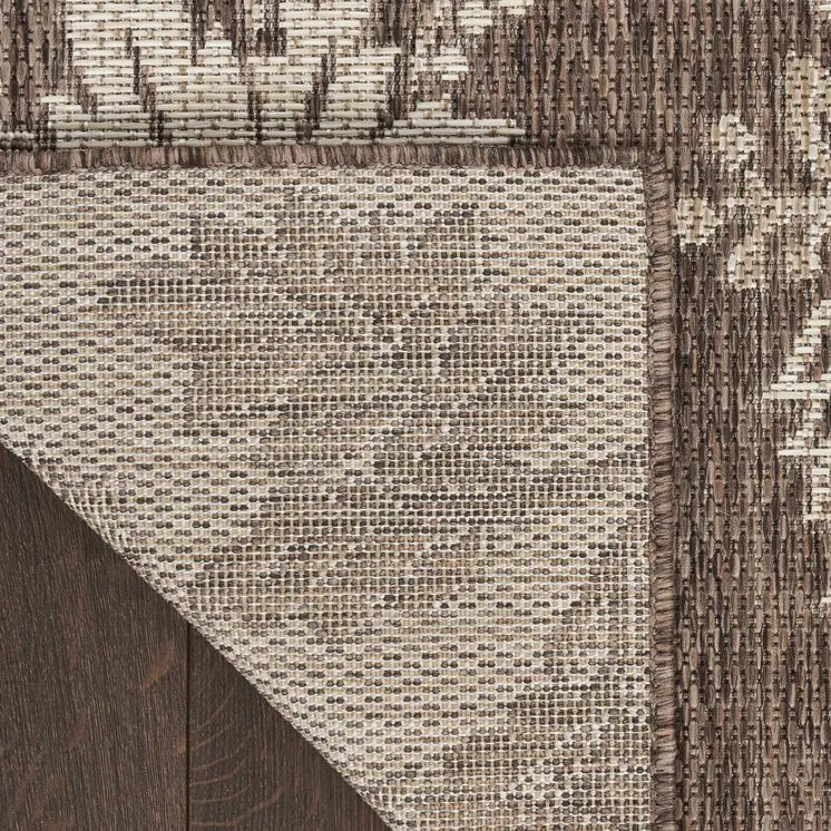 6' X 9' Brown And Ivory Floral Indoor Outdoor Area Rug