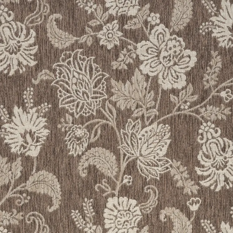 6' X 9' Brown And Ivory Floral Indoor Outdoor Area Rug