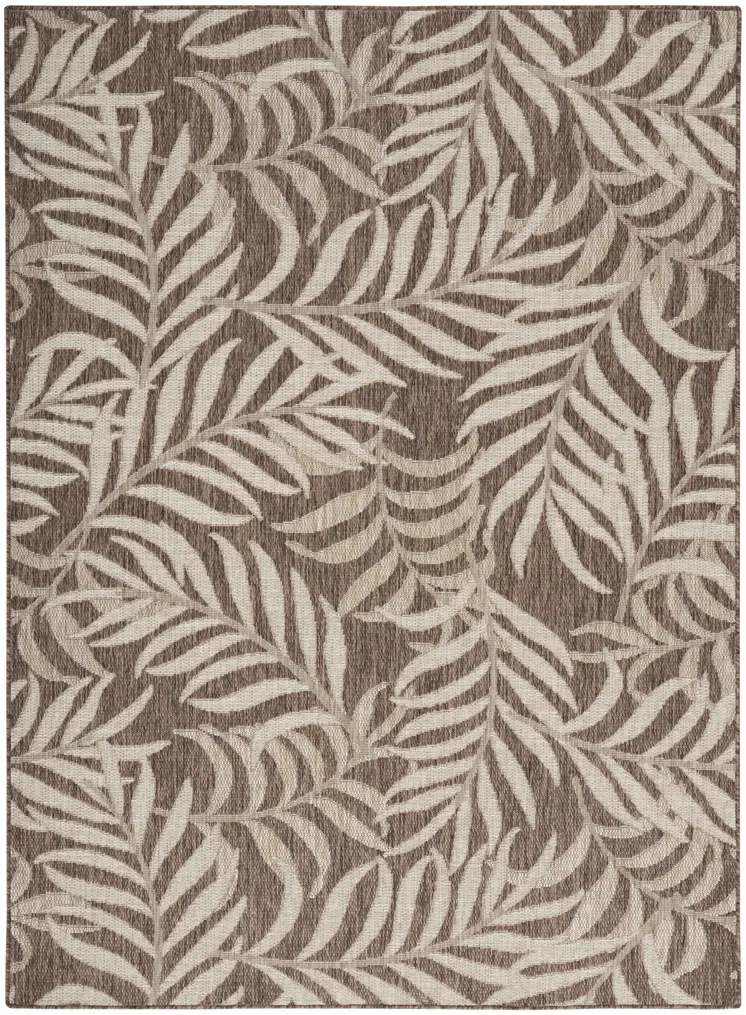 6' X 9' Brown And Ivory Palm Leaf Indoor Outdoor Area Rug