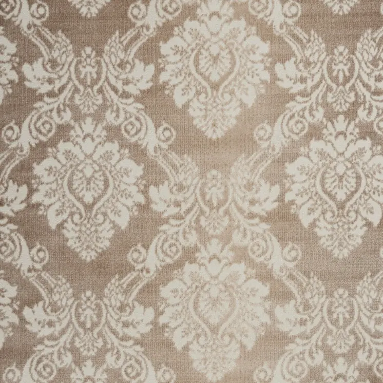 5' X 7' Taupe and Ivory Damask Distressed Non Skid Area Rug