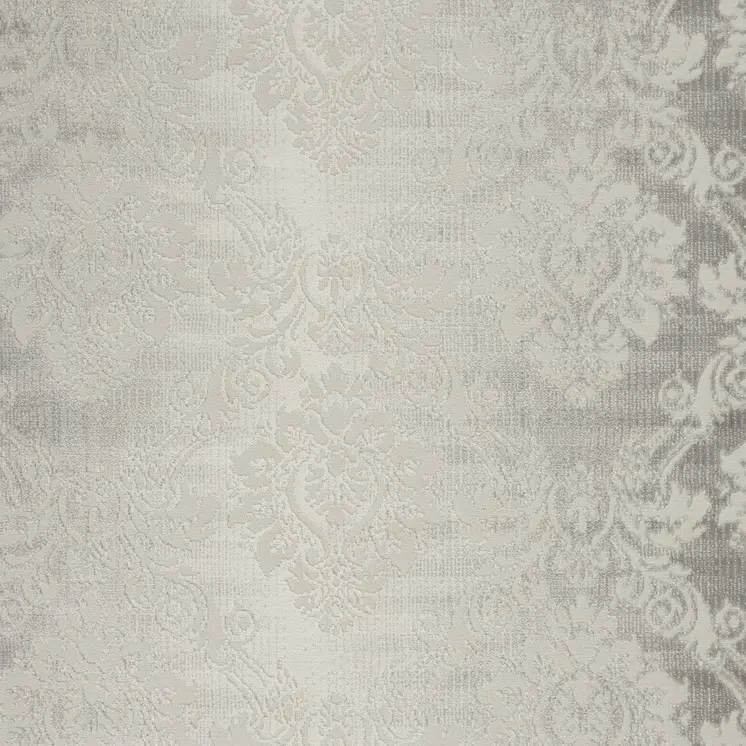 5' X 7' Gray and Ivory Damask Distressed Non Skid Area Rug