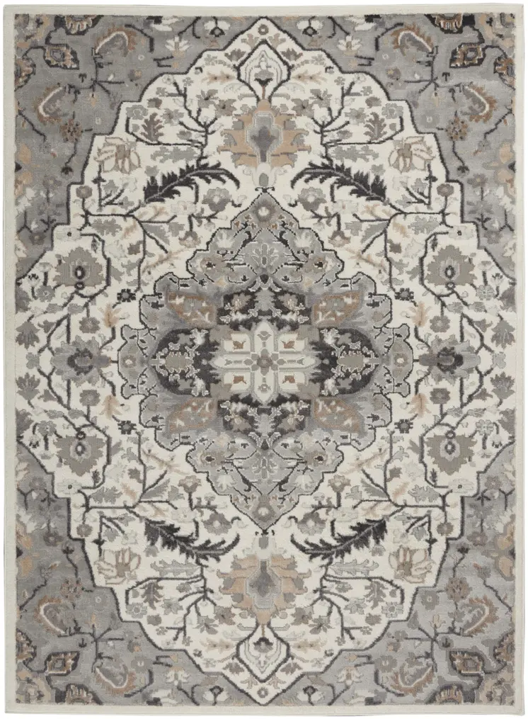 5' X 7' Gray and Ivory Floral Non Skid Area Rug