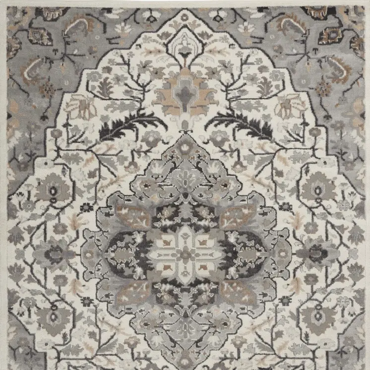 5' X 7' Gray and Ivory Floral Non Skid Area Rug