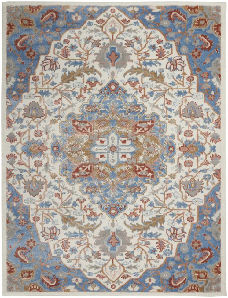 5' X 7' Ivory Blue and Gray Floral Non Skid Area Rug