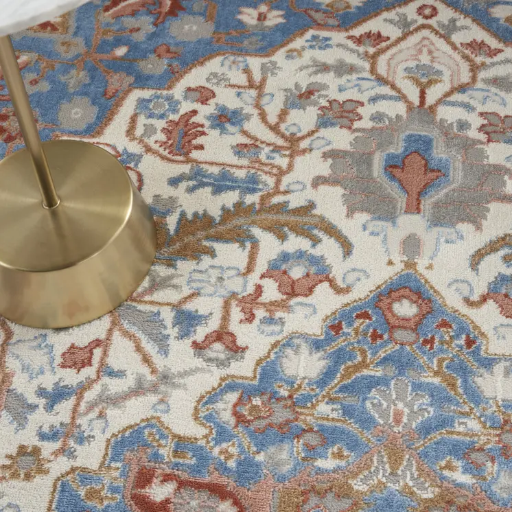 5' X 7' Ivory Blue and Gray Floral Non Skid Area Rug