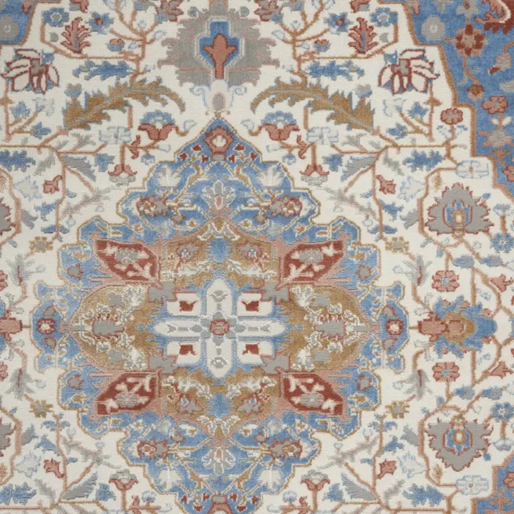 5' X 7' Ivory Blue and Gray Floral Non Skid Area Rug