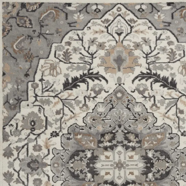 6' X 9' Ivory Black and Gray Floral Non Skid Area Rug