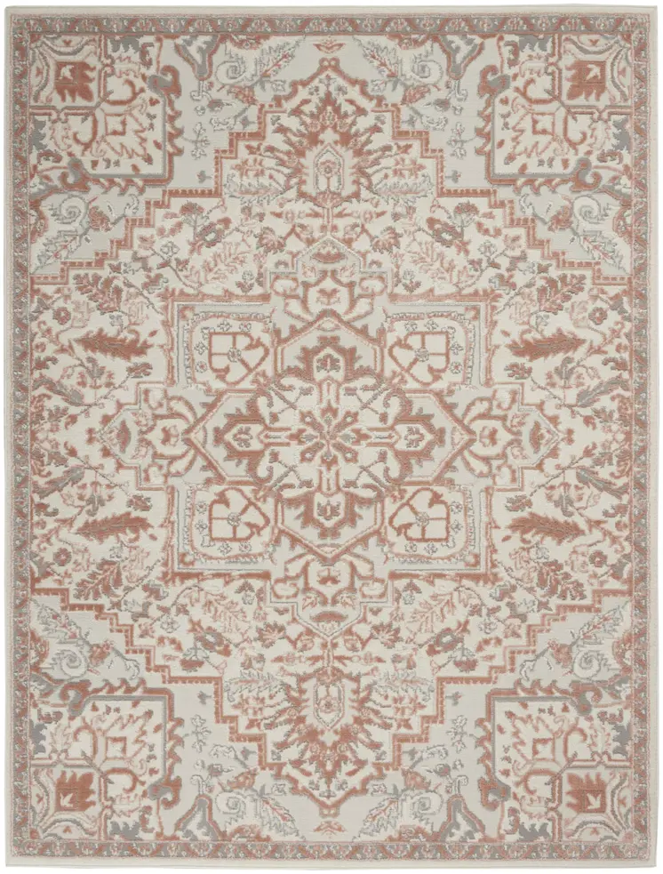 5' X 7' Ivory and Light Taupe Floral Non Skid Area Rug