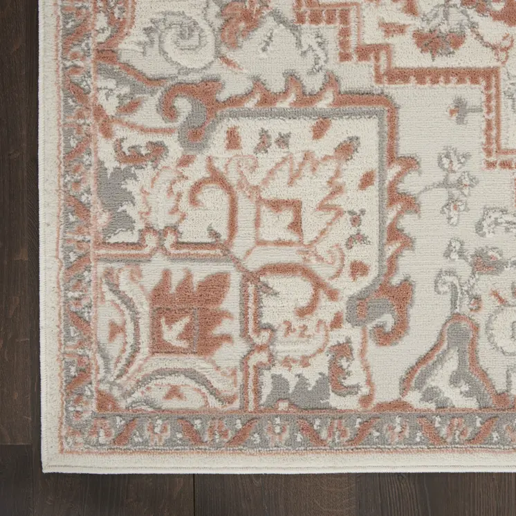 5' X 7' Ivory and Light Taupe Floral Non Skid Area Rug