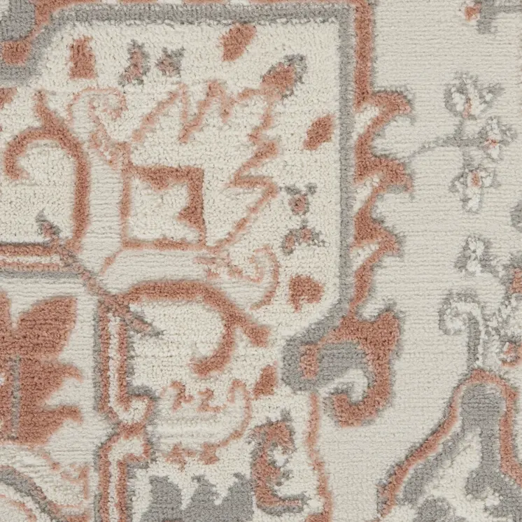 5' X 7' Ivory and Light Taupe Floral Non Skid Area Rug