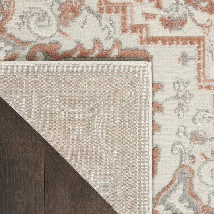 5' X 7' Ivory and Light Taupe Floral Non Skid Area Rug