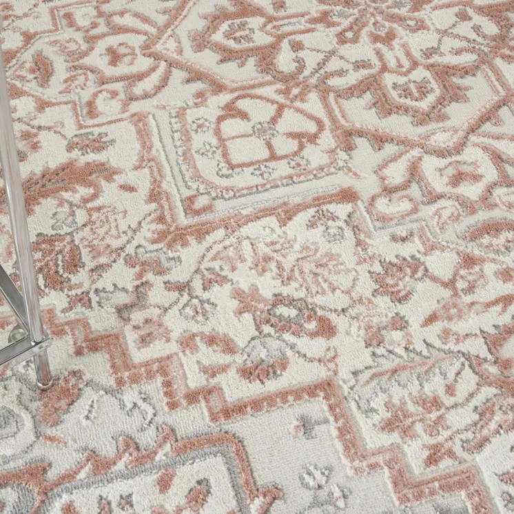 5' X 7' Ivory and Light Taupe Floral Non Skid Area Rug