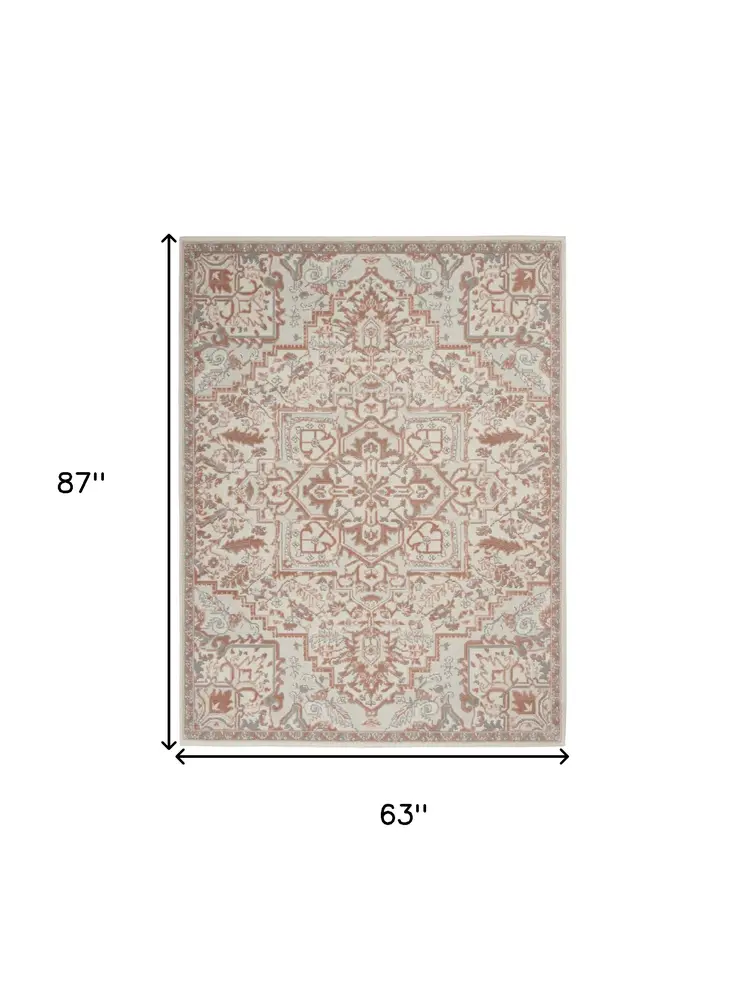 5' X 7' Ivory and Light Taupe Floral Non Skid Area Rug