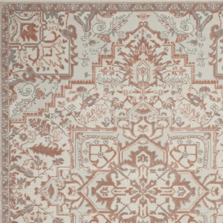 5' X 7' Ivory and Light Taupe Floral Non Skid Area Rug