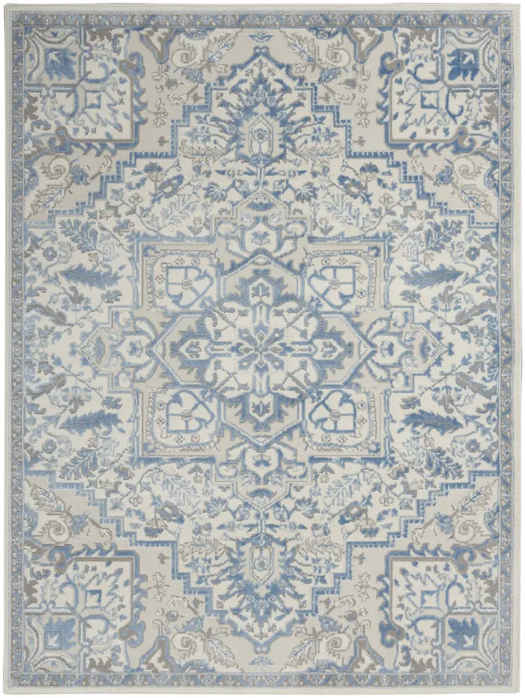 5' X 7' Ivory Blue and Gray Floral Non Skid Area Rug