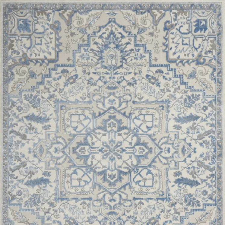 5' X 7' Ivory Blue and Gray Floral Non Skid Area Rug