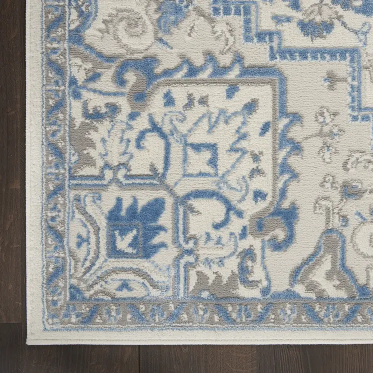 5' X 7' Ivory Blue and Gray Floral Non Skid Area Rug