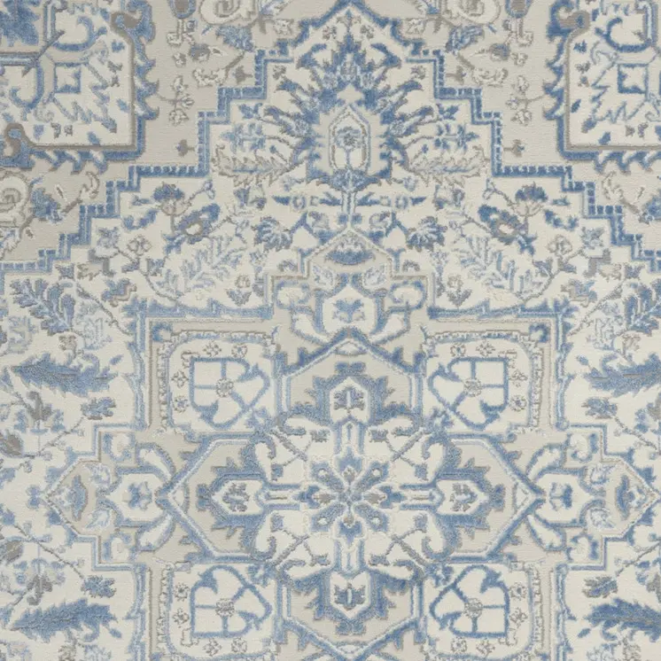 5' X 7' Ivory Blue and Gray Floral Non Skid Area Rug