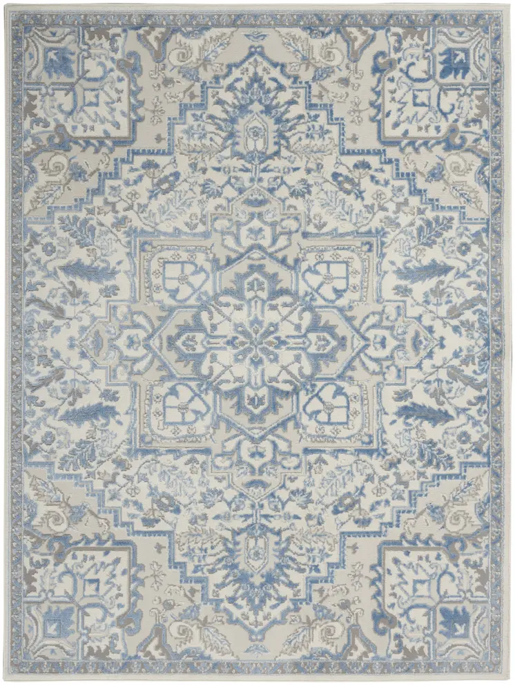 5' X 7' Ivory Blue and Gray Floral Non Skid Area Rug
