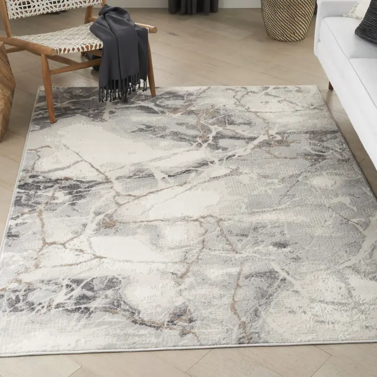 5' X 7' Ivory Gray and Brown Abstract Non Skid Area Rug
