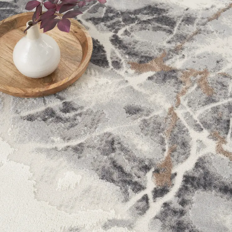 5' X 7' Ivory Gray and Brown Abstract Non Skid Area Rug