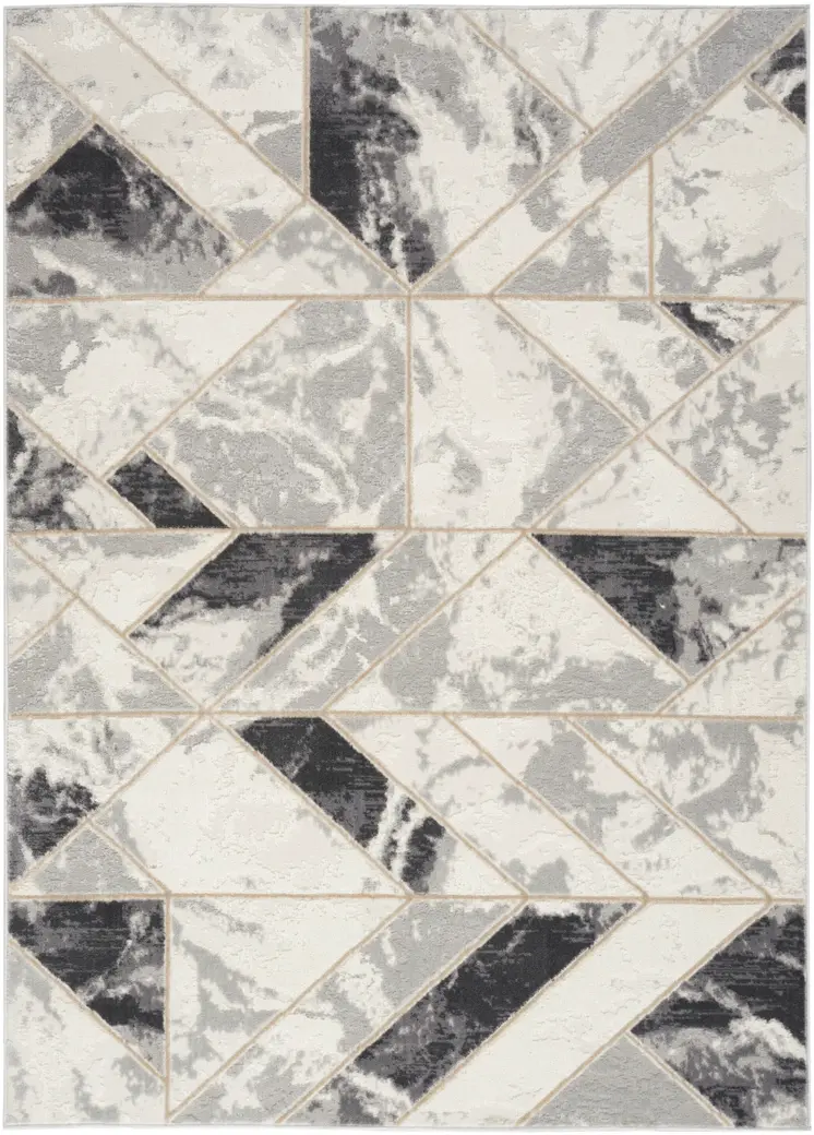 5' X 7' Ivory Black and Gray Abstract Non Skid Area Rug