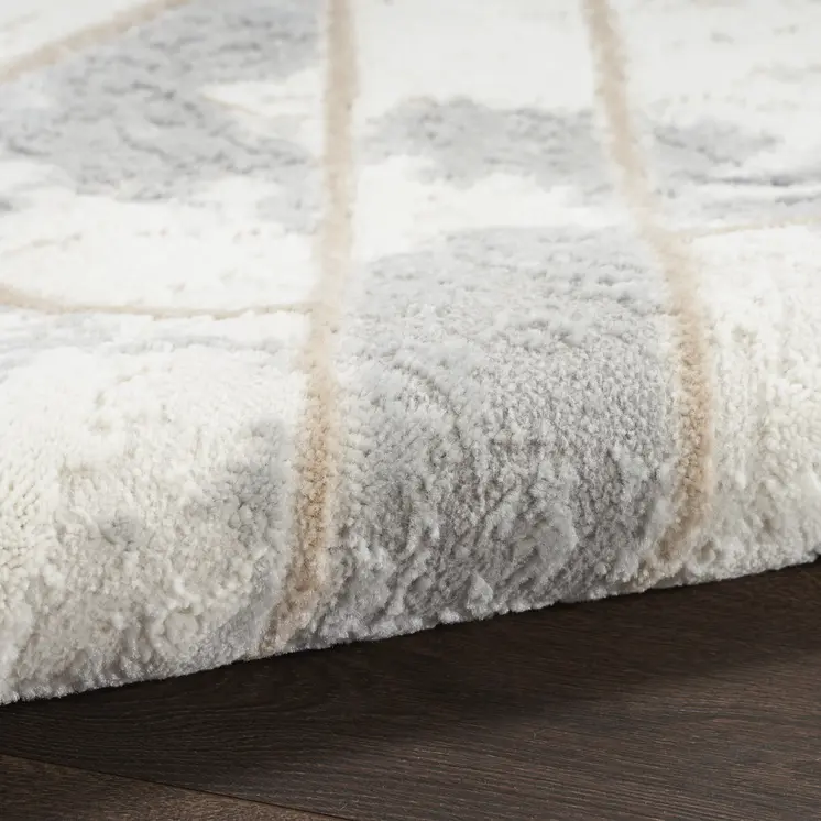 5' X 7' Ivory Black and Gray Abstract Non Skid Area Rug